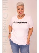 Caremo Fehér Sharlotte Kerek Nyakú Írásos Felső-2XL