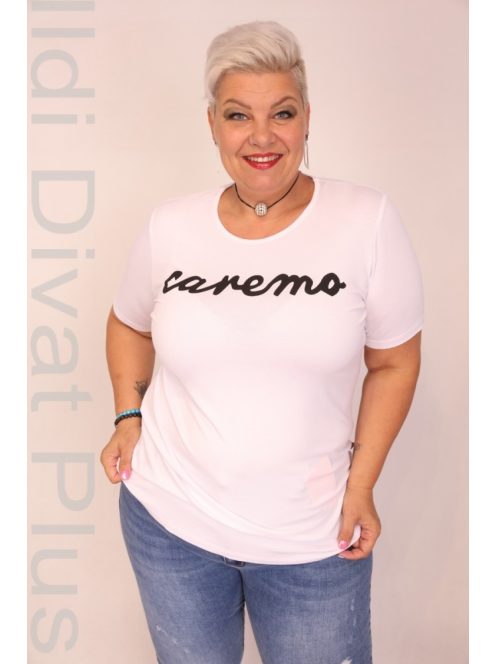 Caremo Fehér Sharlotte Kerek Nyakú Írásos Felső-2XL