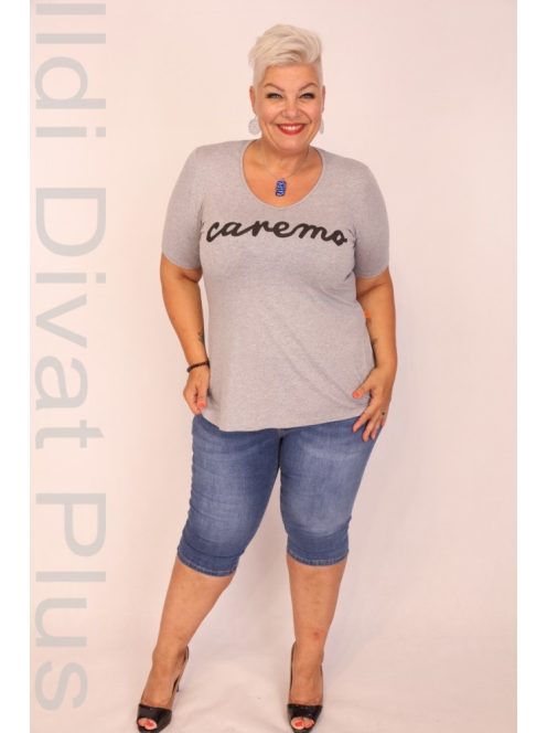 Caremo Szürke Sharlotte V Nyakú Írásos Felső