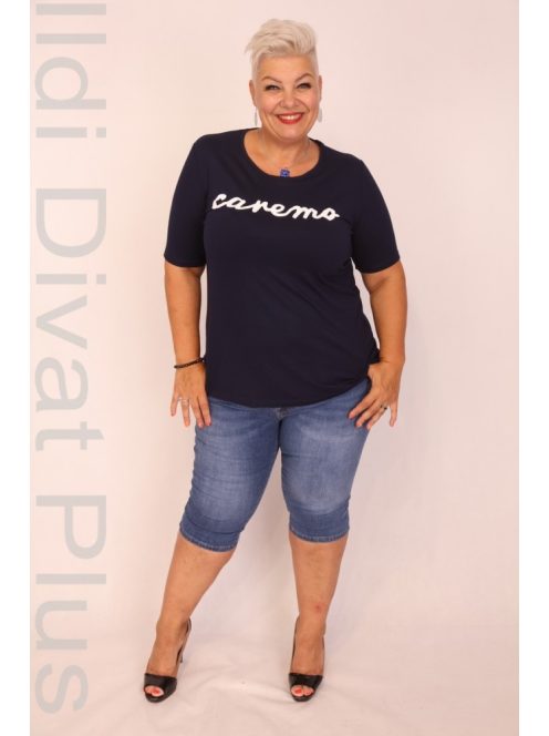 Caremo Kék Sharolotte Kerek Nyakú Írásos Felső