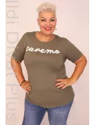 Caremo Keki Sharlotte Kerek Nyakú Írásos Felső-6XL