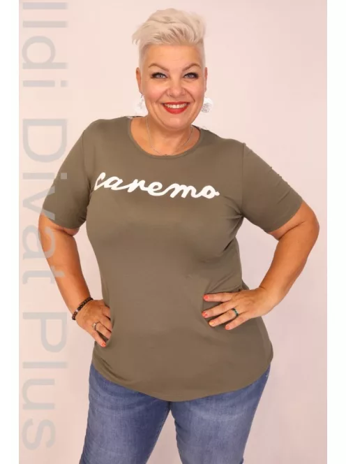 Caremo Keki Sharlotte Kerek Nyakú Írásos Felső-6XL