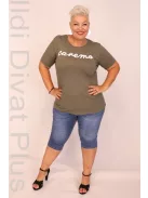 Caremo Keki Sharlotte Kerek Nyakú Írásos Felső-6XL