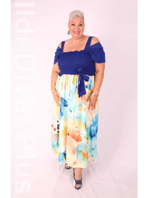 CN-G Királykék-Színes Mintás Derina Ruha