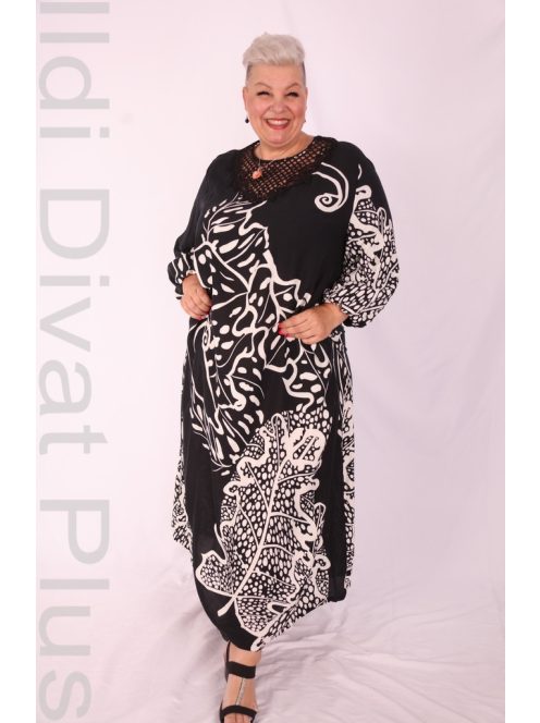 Darkwin Fekete-Fehér Mintás Szeléna Ruha