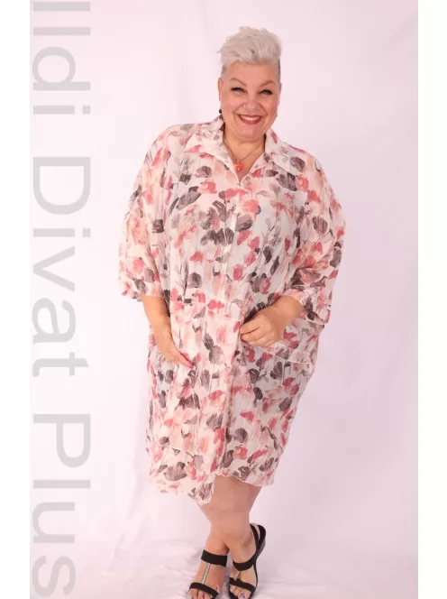Darkwin Beige-Korall Mintás Galléros Ingtunika
