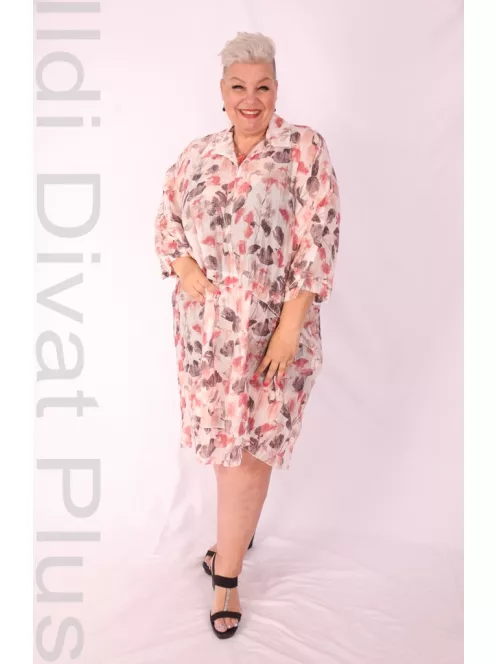 Darkwin Beige-Korall Mintás Galléros Ingtunika