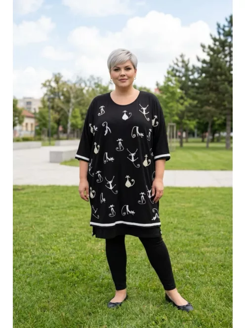 Darkwin Fekete-Fehér Mintás Cat Tunika