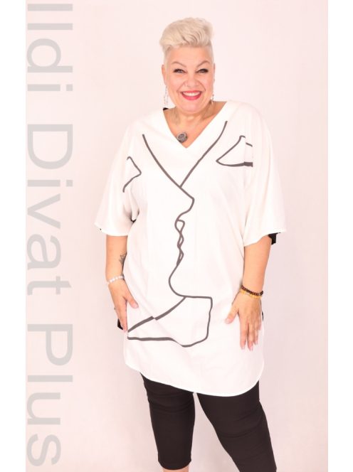 CN-G Fekete-Fehér Mintás Ingtunika