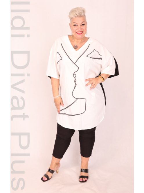 CN-G Fekete-Fehér Mintás Ingtunika