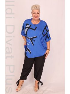 Sinyora Királykék-Fekete Mintás Köves Tunika