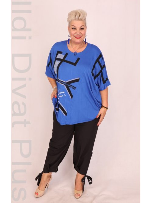 Sinyora Királykék-Fekete Mintás Köves Tunika