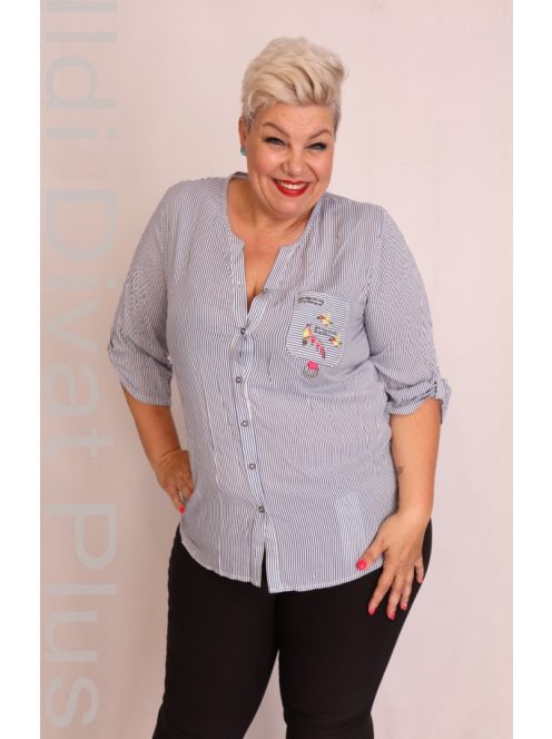 Grandi Kék-Fehér Csíkos Zsebes Blúz