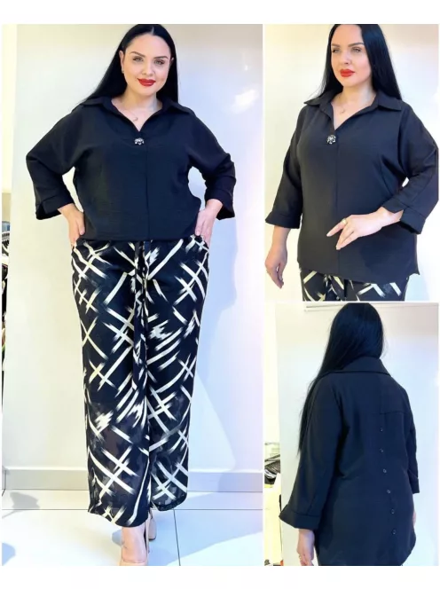 Kapris Fekete-Beige Mintás Nadrág