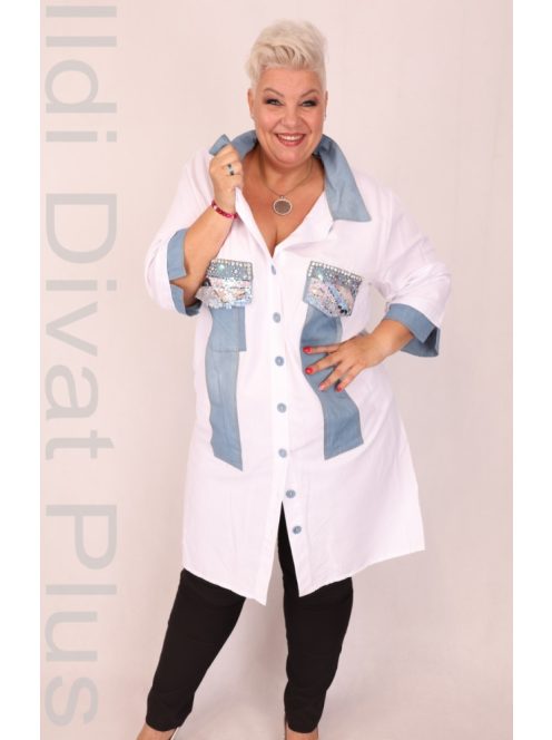 La Velina Fehér-Farmer Betétes Köves Ingtunika