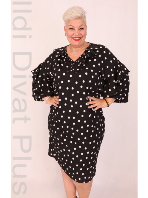 ViaVia Fekete-Fehér Pöttyös Fodros Ruha-44