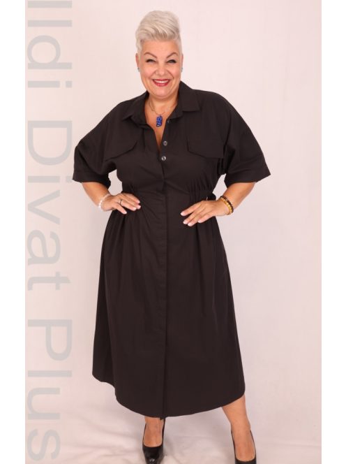 Ella Fekete Galléros A-vonalú Ruha+Öv