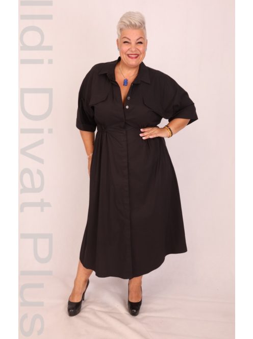 Ella Fekete Galléros A-vonalú Ruha+Öv