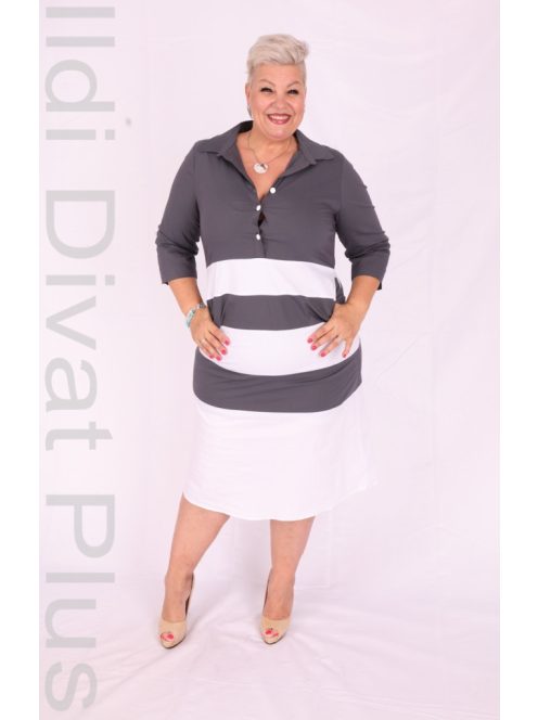 Basico Szürke-Fehér Csíkos Ingruha