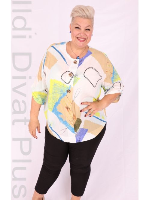 Grandi Barna-Kék Mintás Gombos Kerek Nyakú Ing