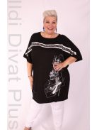 Sinyora Fekete-Fehér Mintás Köves Tunika