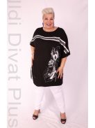 Sinyora Fekete-Fehér Mintás Köves Tunika