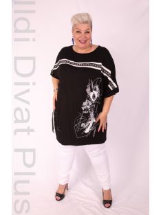 Sinyora Fekete-Fehér Mintás Köves Tunika