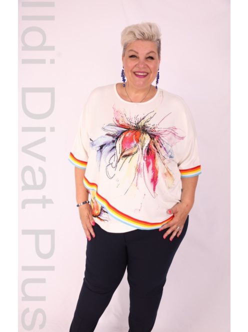 Sinyora Ekrü- Színes Virágos Köves Tunika