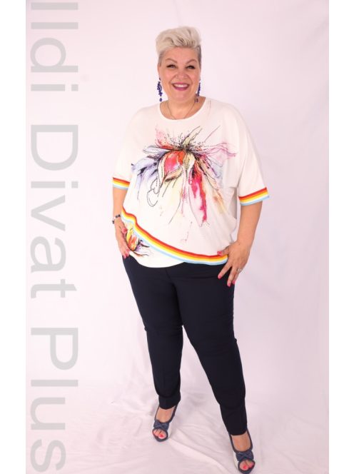 Sinyora Ekrü- Színes Virágos Köves Tunika