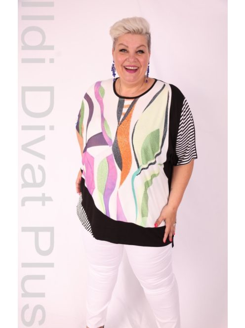 Sinyora Fekete-Fehér Színes Köves Mintás Tunika