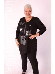 Sinyora Fekete-Ezüst Mintás Delli Tunika