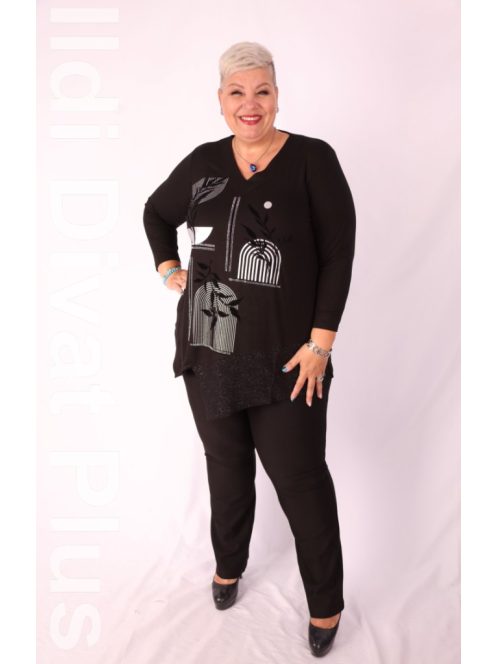 Sinyora Fekete-Ezüst Mintás Delli Tunika