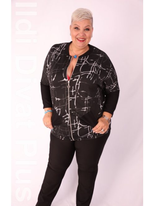 Sinyora Fekete-Ezüst Mintás Zippes Rena Tunika
