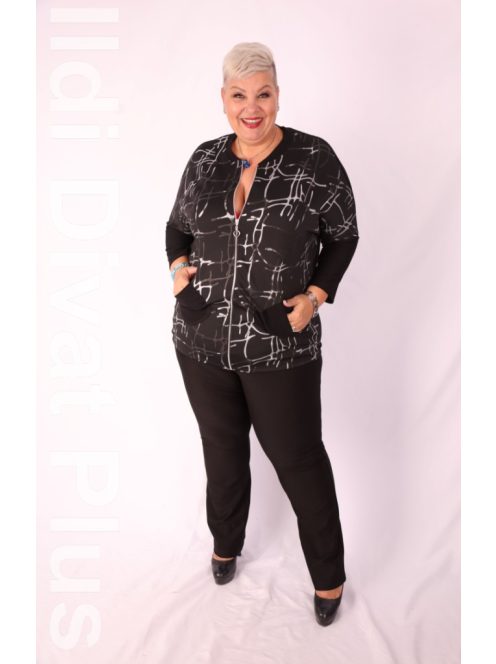 Sinyora Fekete-Ezüst Mintás Zippes Rena Tunika