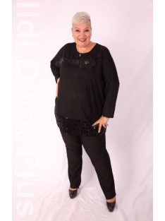 Sinyora Fekete-Flitteres Virágos Tunika