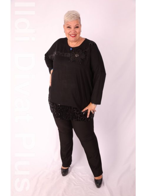 Sinyora Fekete-Flitteres Virágos Tunika