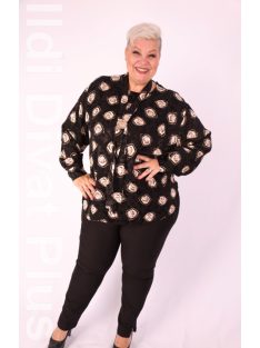 Grandi Fekete-Barna Mintás Dran Blúz