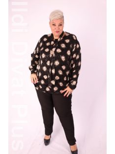 Grandi Fekete-Barna Mintás Dran Blúz