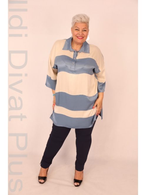 Maya Longa Beige-Kék Csíkos Ingtunika