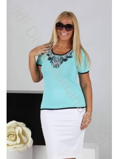 Miss Paoillon Türkiz-Fekete Díszes Felső