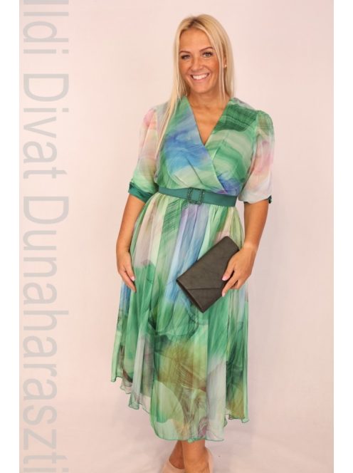 Ella Zöld Mintás Muszlin Ruha+ Öv