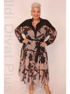 Kapris Fekete-Beige Virágos Ruha