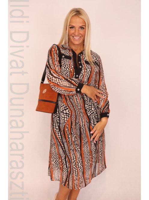 Annavero Fekete-Rozsda Mintás Ruha+ Öv-44