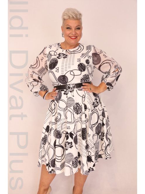 La Fama Fehér-Fekete Mintás A-vonalú Ruha+ Öv