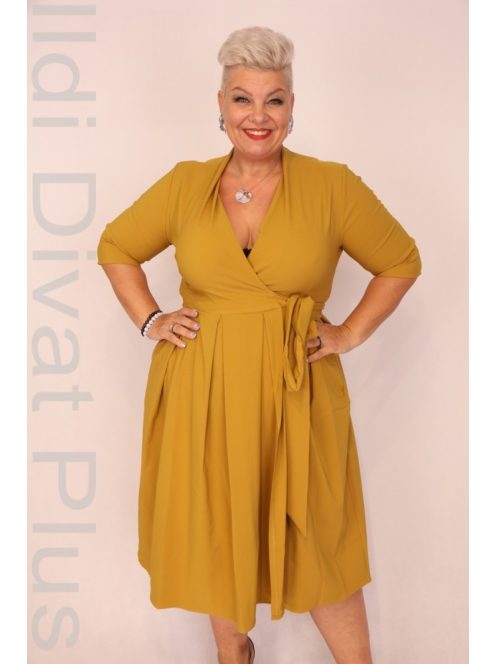 La Fama Mustár Átlapolós A-vonalú Ruha