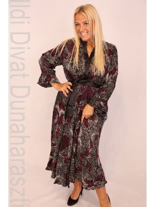 Norm Fekete-Lila Mintás Fodros Aljú Ruha-42