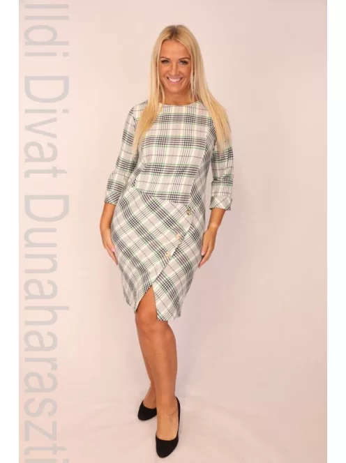 Annavero Szürke-Zöld Kockás Ruha