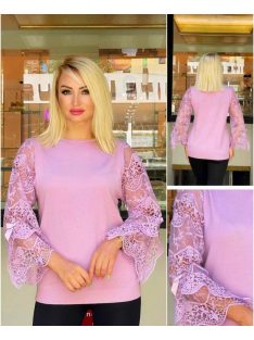 Tonsurton Lila Csipkés Ujjú Kötött Felső-2