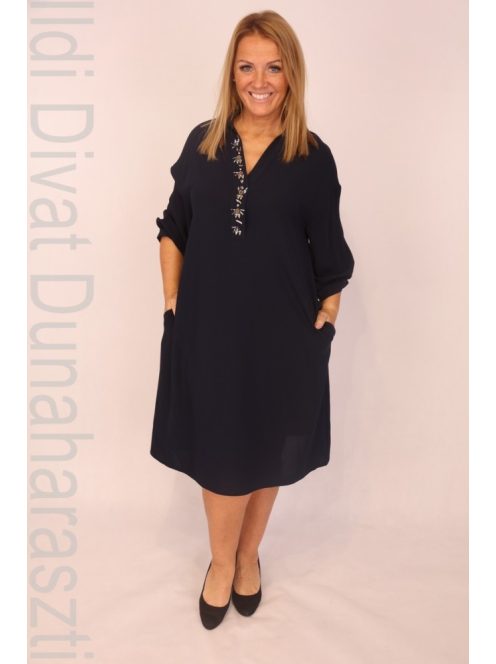 Gemko Sötétkék Köves Nyakú Ruha-52