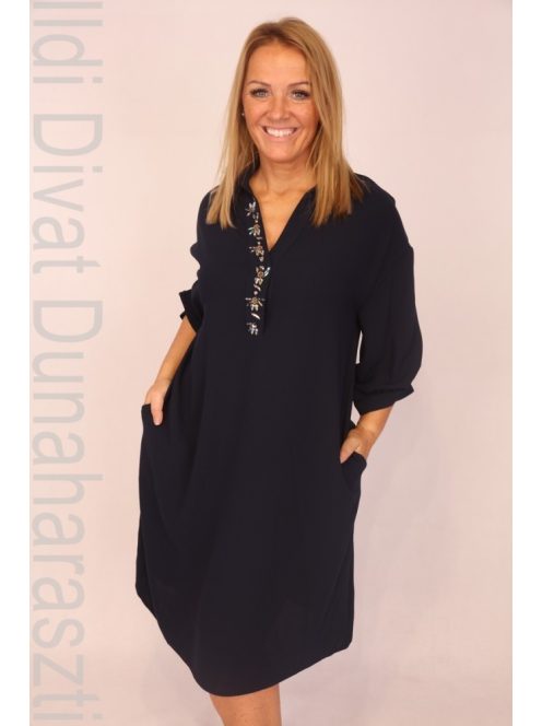 Gemko Sötétkék Köves Nyakú Ruha-52